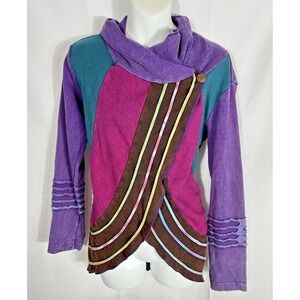 Kathmandu Imports Y2K Patchwork Split Front Hoodie Hippie Artsy Indie Phoebe S/M